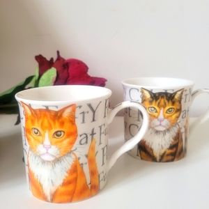 Kent Pottery Collectible Cat Cup Mug Tea Coffee Set of Two For Cat Cafe
